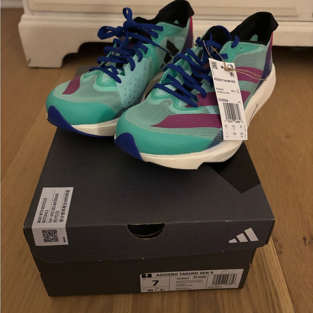 Adidas Adizero Takumi Sen 9 Teal and Purple Shoes